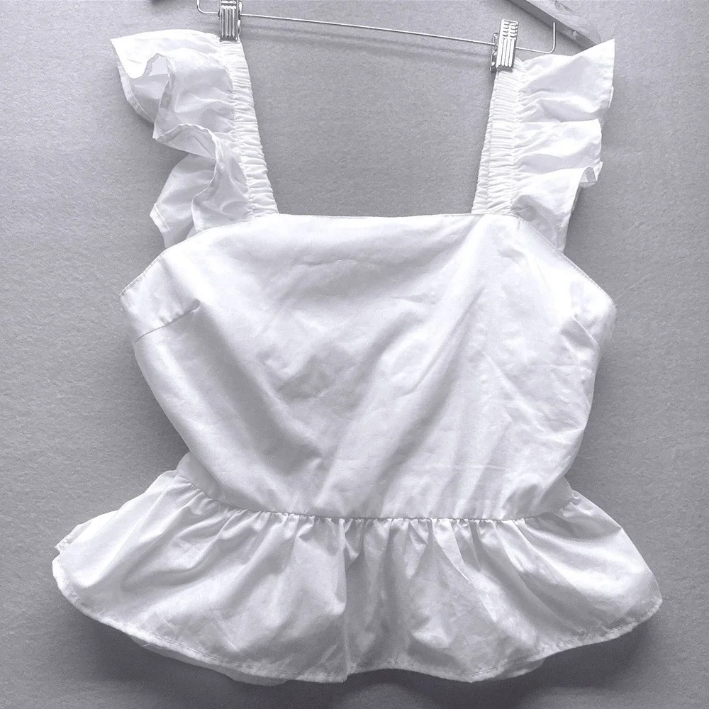 Who's That Girl White Ruffle Strap Peplum Top Women Large Tie Back Girly Summer - Picture 1 of 7